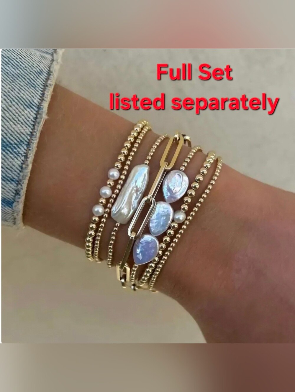 Freshwater Pearl Gold Beads Stretch Bracelet - Picture 9 of 11